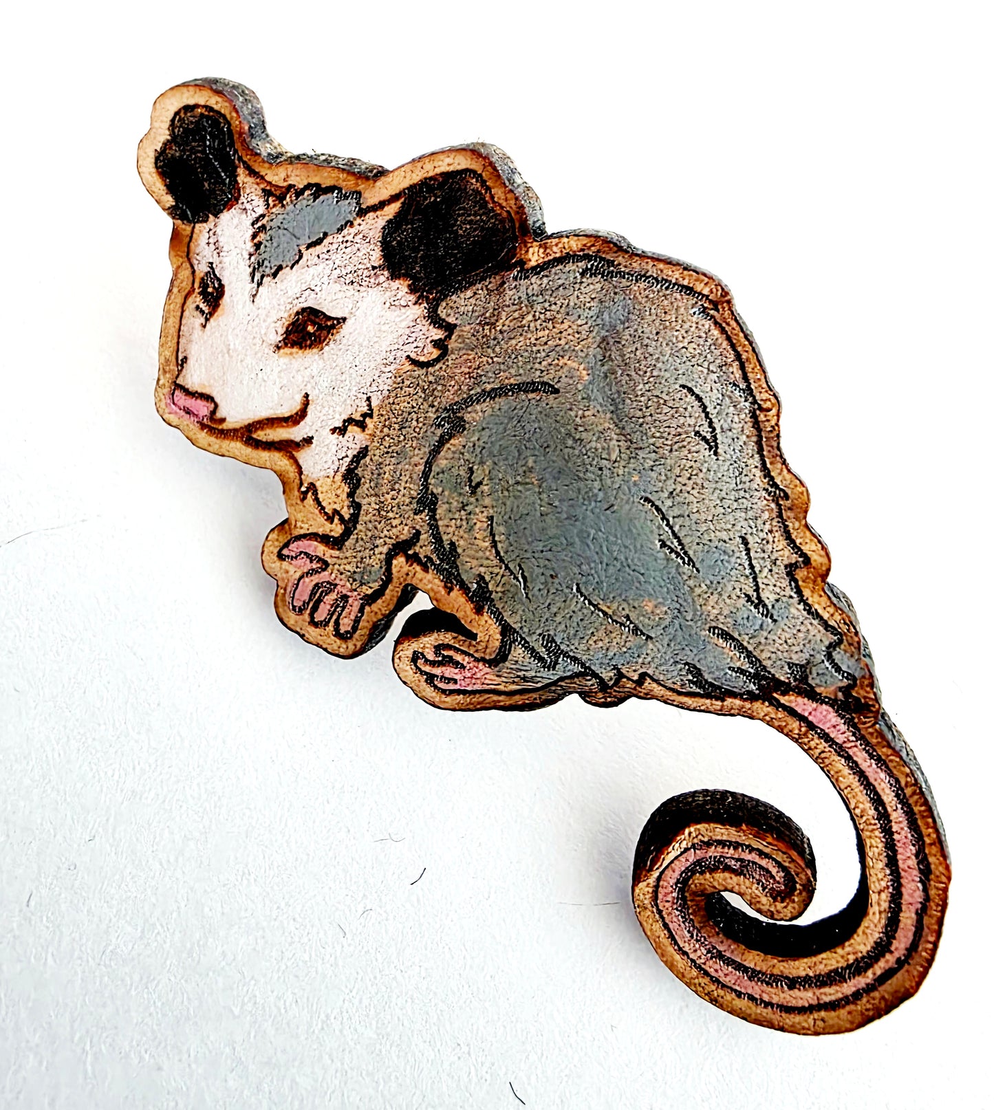 Opossum Leather Nature Art Animal Pin