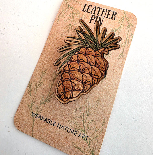 Pine Cone Nature Art Winter Leather Pin
