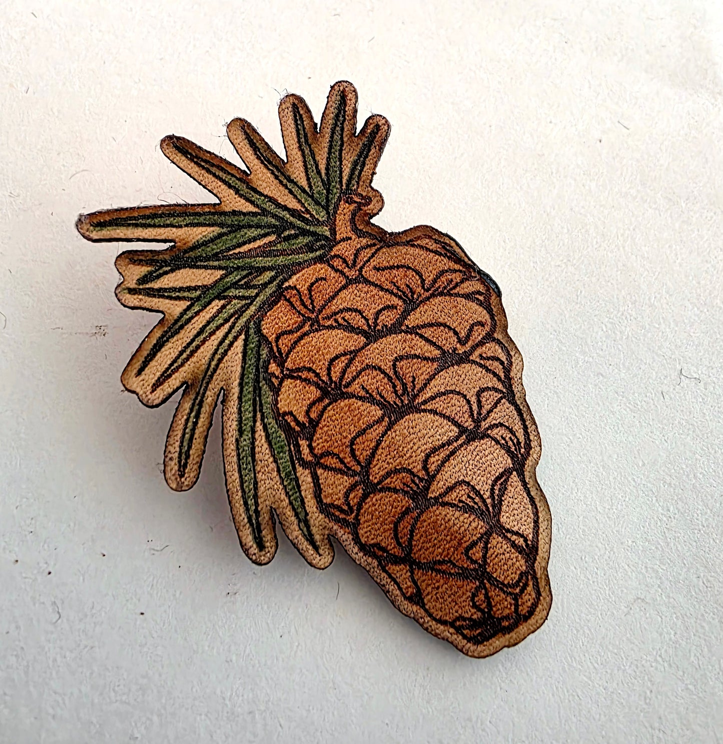 Pine Cone Nature Art Winter Leather Pin