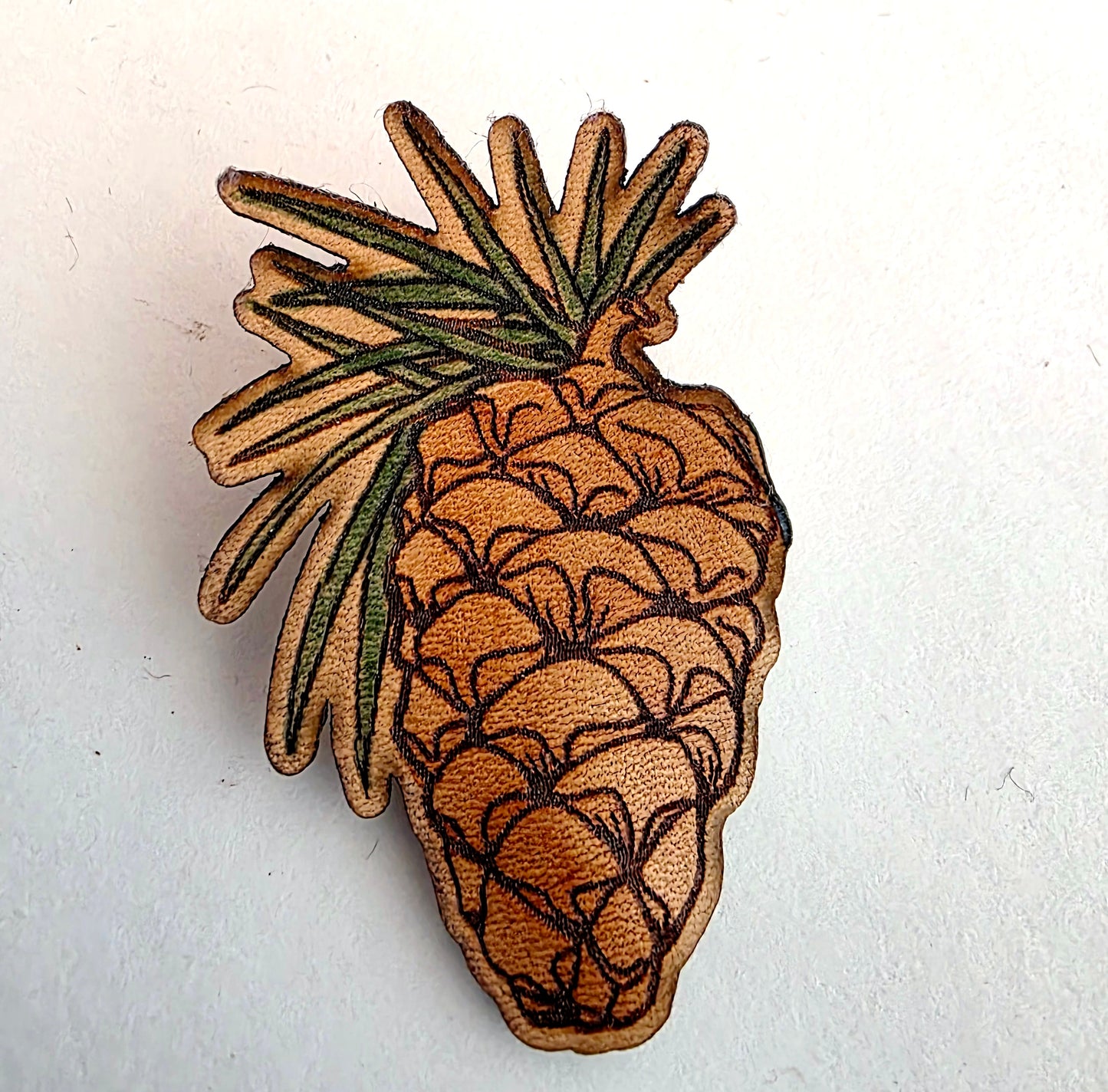 Pine Cone Nature Art Winter Leather Pin