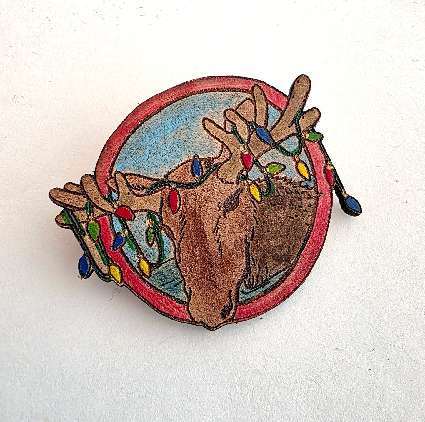 Christmas Moose Leather Pin - December 2025 Limited Edition