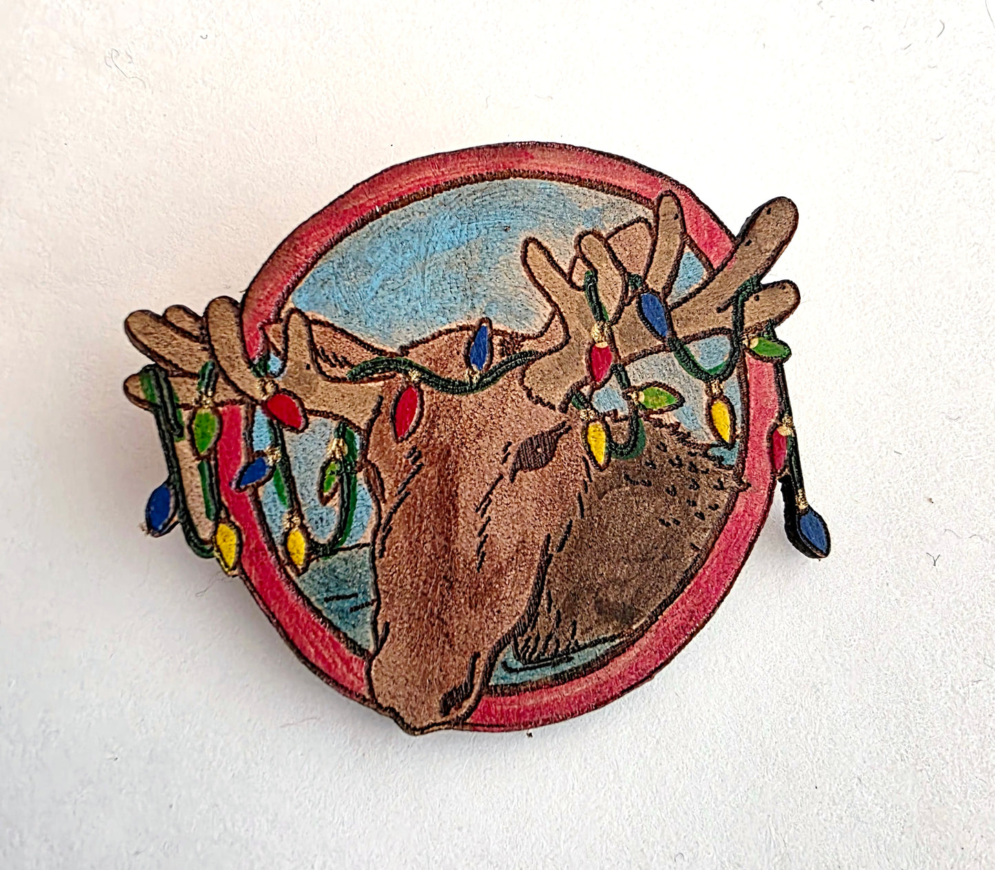 Christmas Moose Leather Pin - December 2025 Limited Edition