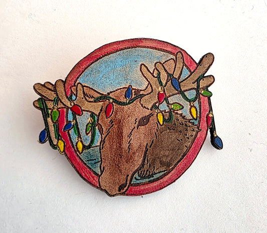 Christmas Moose Leather Pin - December 2025 Limited Edition