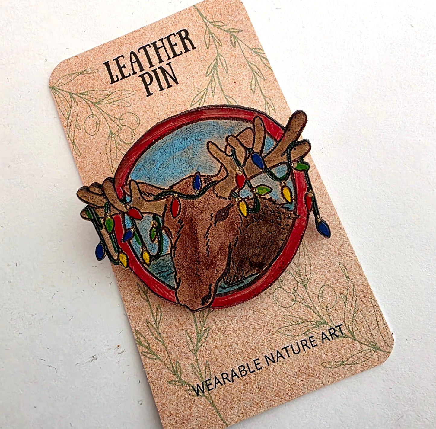 Christmas Moose Leather Pin - December 2025 Limited Edition