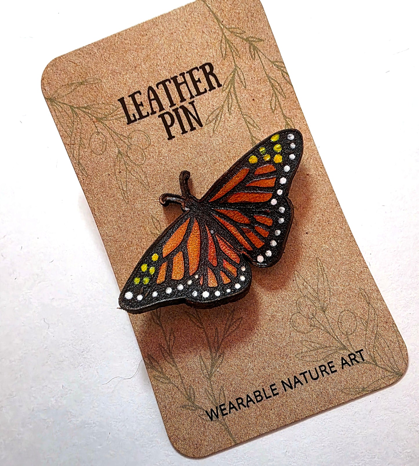 Monarch Butterfly Leather Nature Art Animal Pin