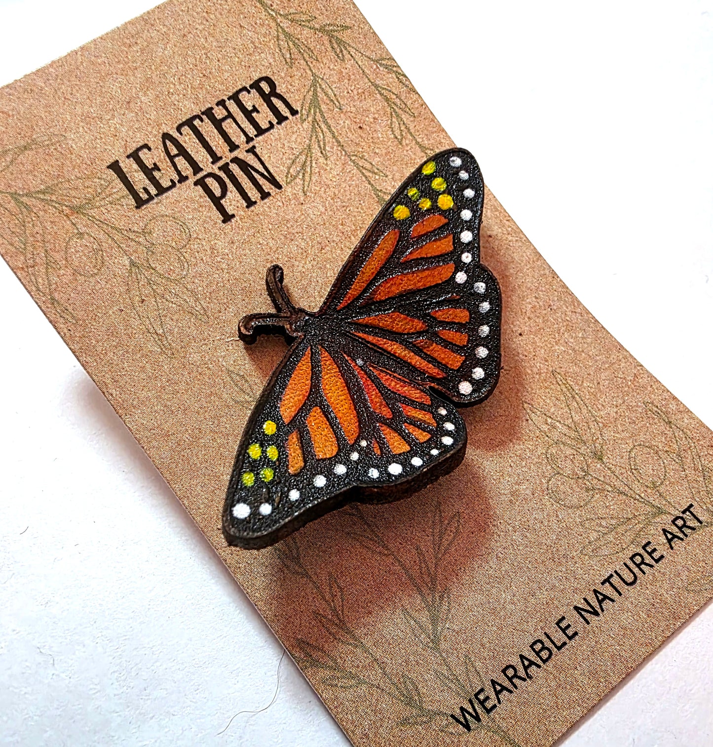 Monarch Butterfly Leather Nature Art Animal Pin