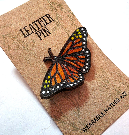 Monarch Butterfly Leather Nature Art Animal Pin