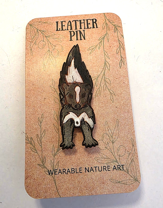 Baby Skunk Leather Nature Art Animal Pin