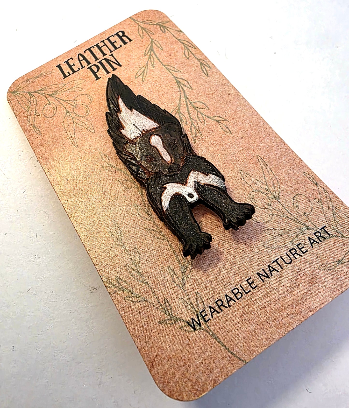 Baby Skunk Leather Nature Art Animal Pin