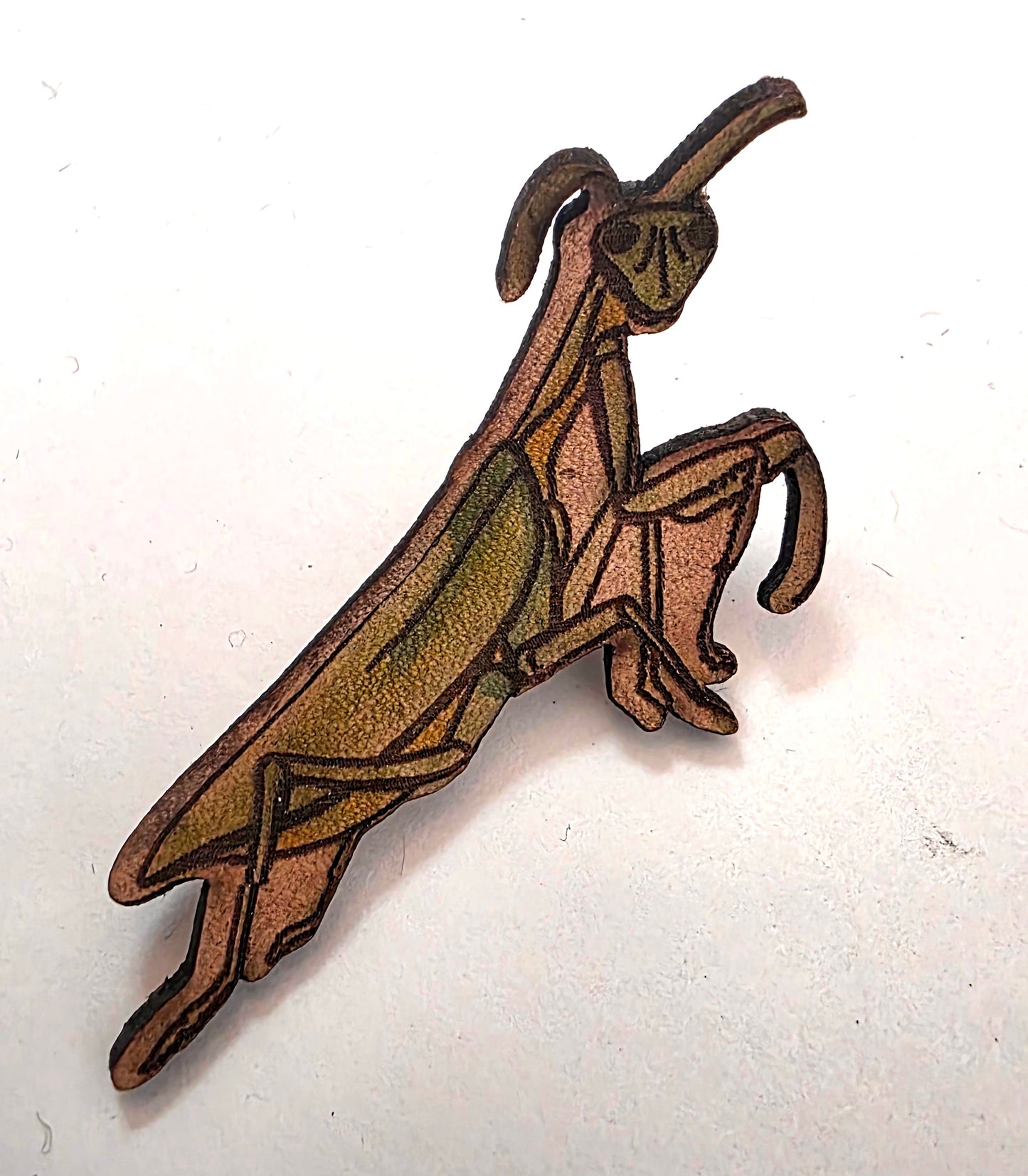 Praying Mantis Insect Leather Pin
