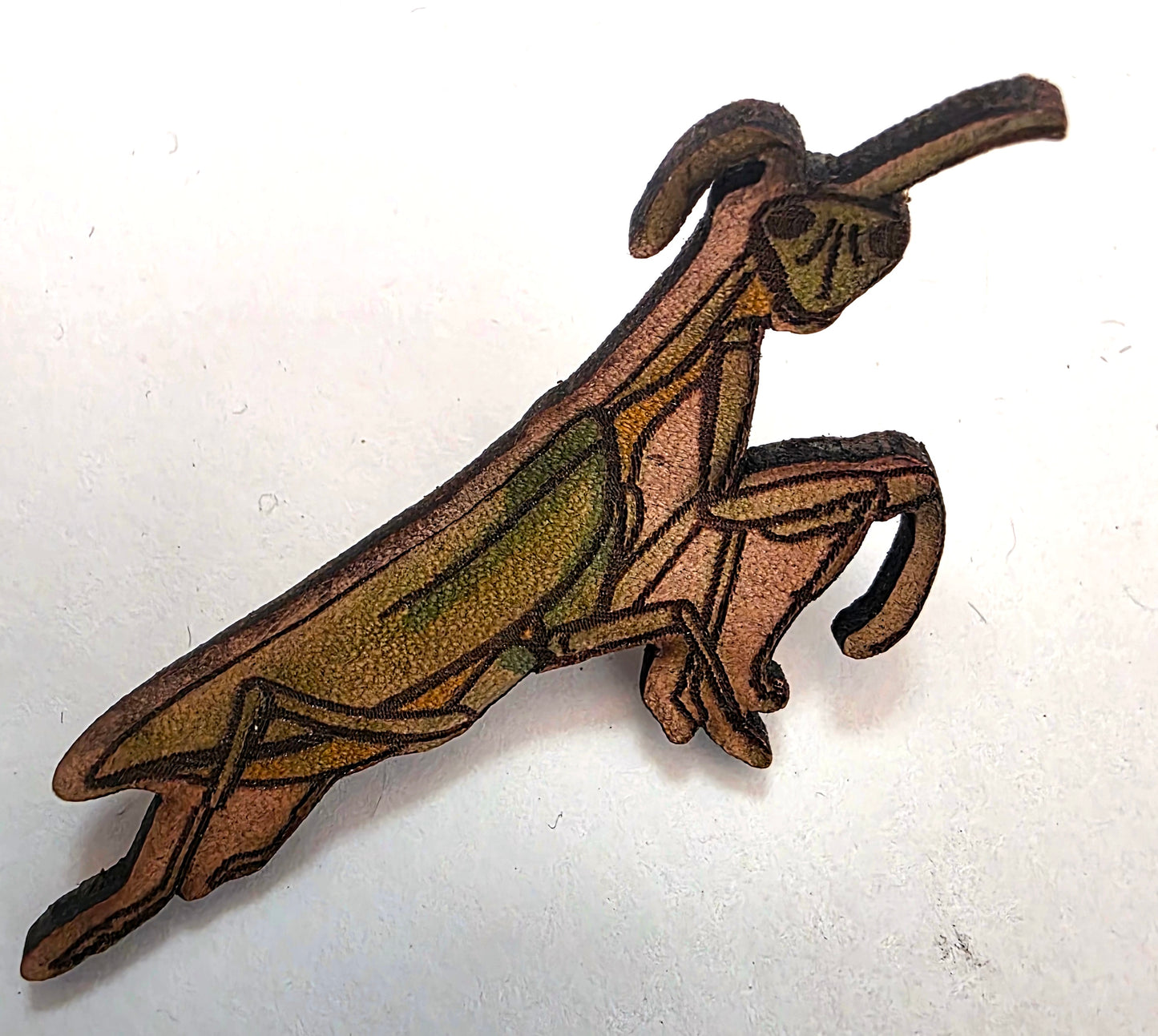 Praying Mantis Insect Leather Pin
