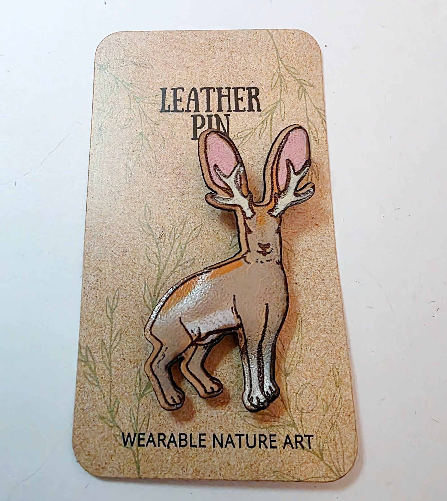 Jackalope Leather Nature Art Cryptid Pin