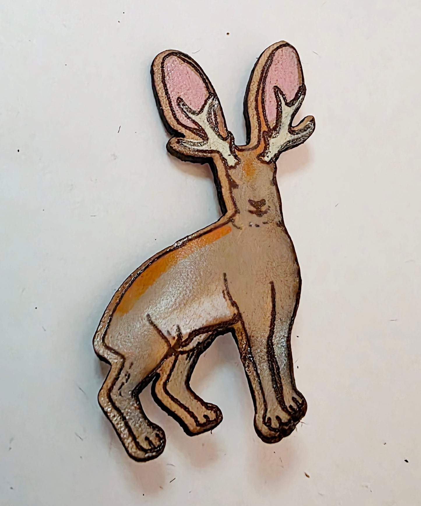 Jackalope Leather Nature Art Cryptid Pin
