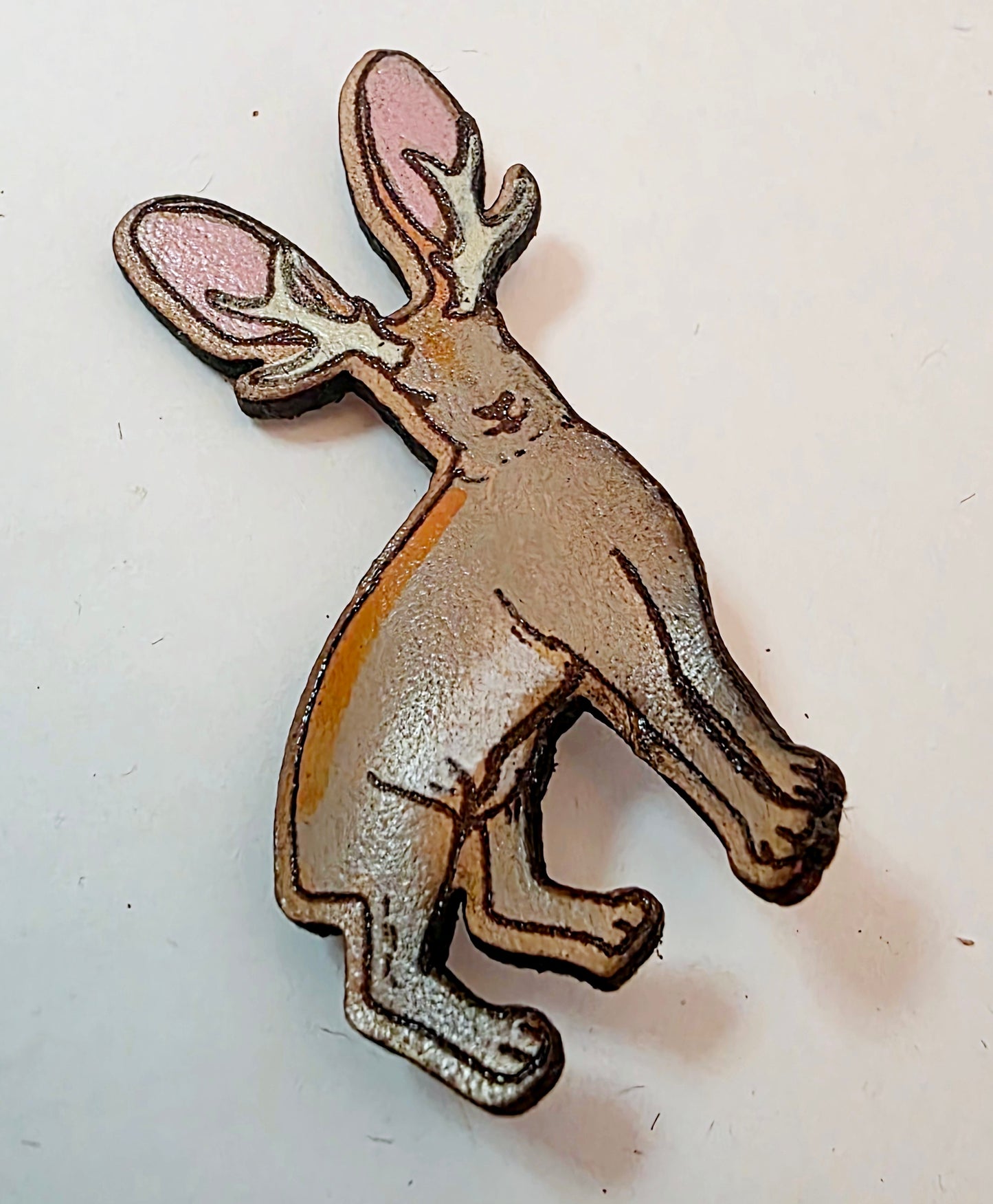 Jackalope Leather Nature Art Cryptid Pin