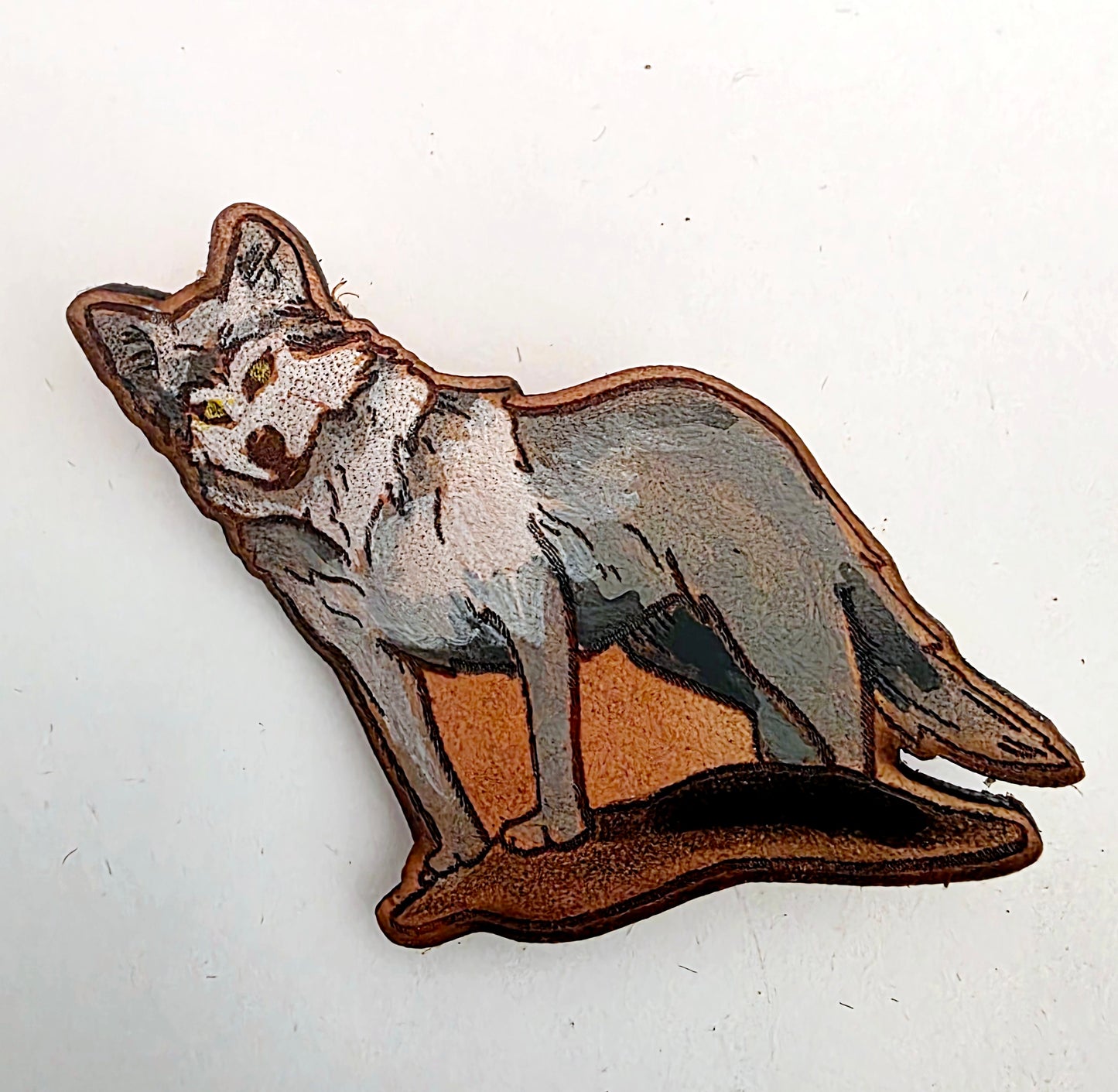 Grey Wolf Leather Nature Art Animal Pin