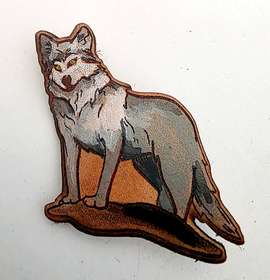 Grey Wolf Leather Nature Art Animal Pin