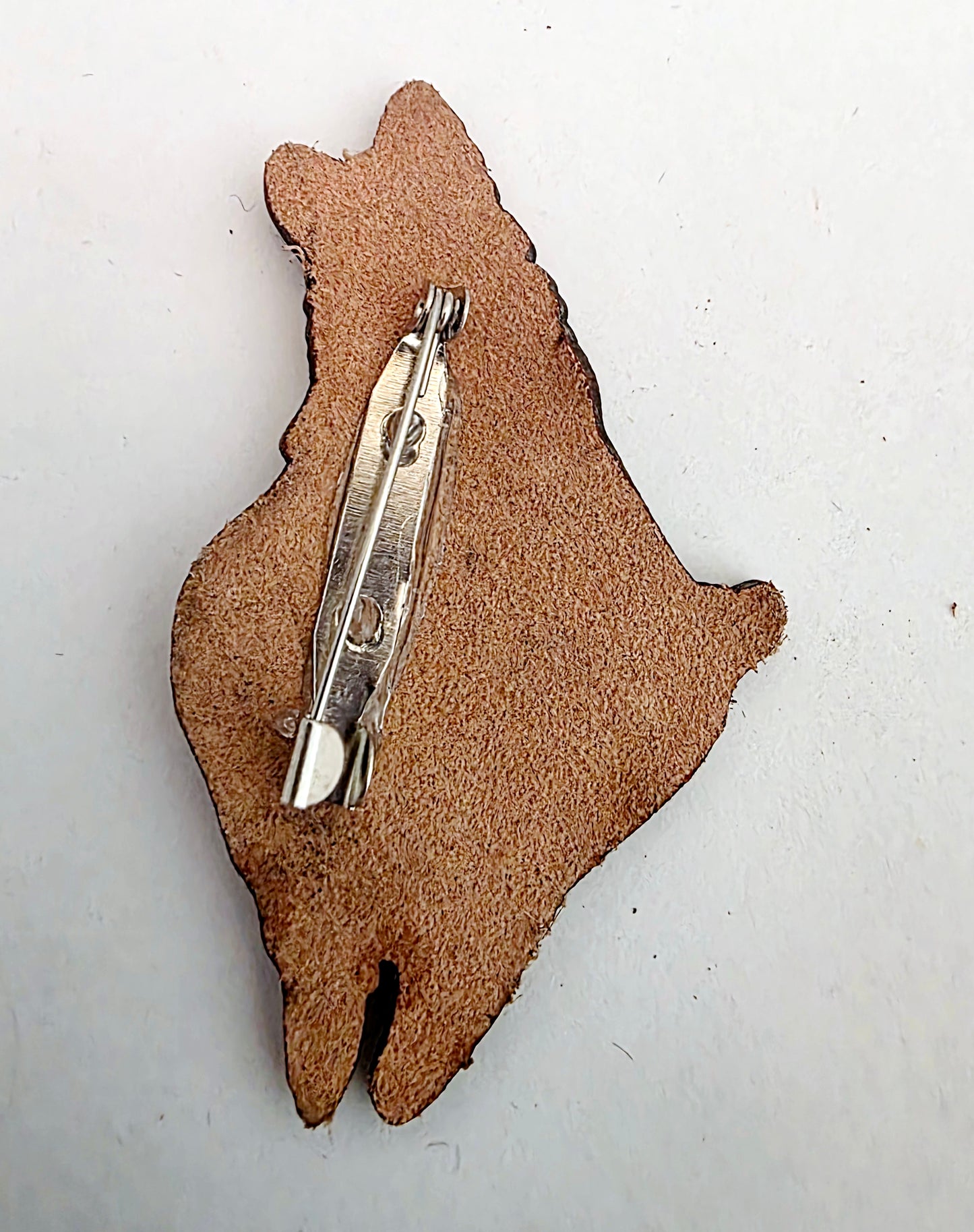 Grey Wolf Leather Nature Art Animal Pin