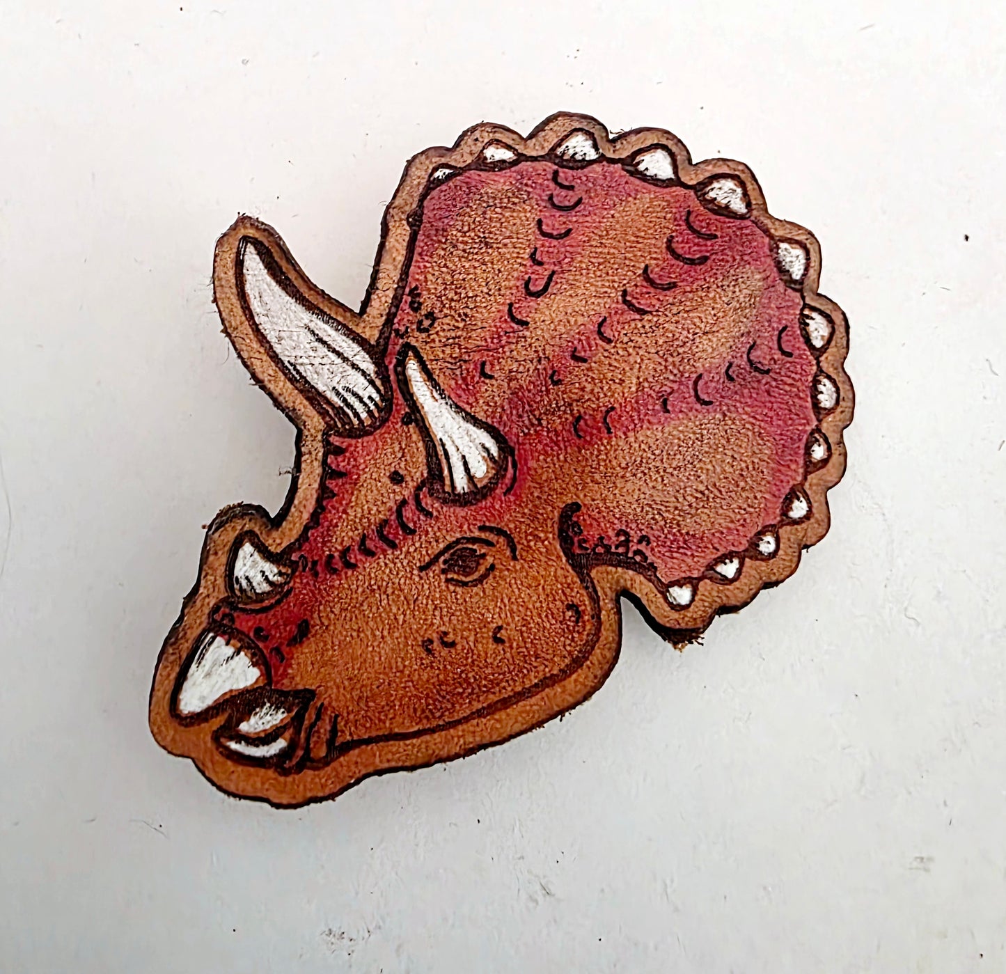 Triceratops Dinosaur Leather Nature Art Animal Paleontology Pin