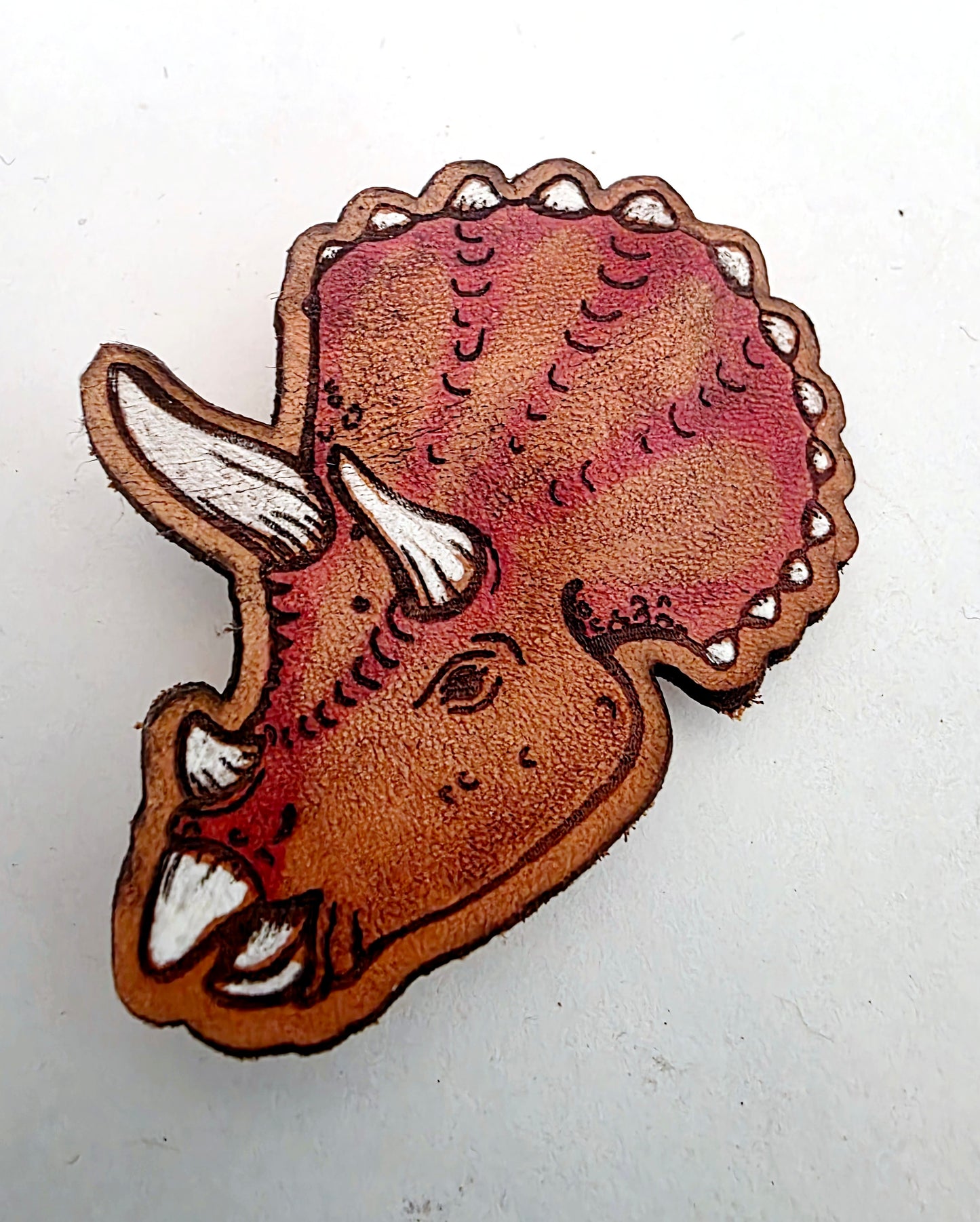 Triceratops Dinosaur Leather Nature Art Animal Paleontology Pin