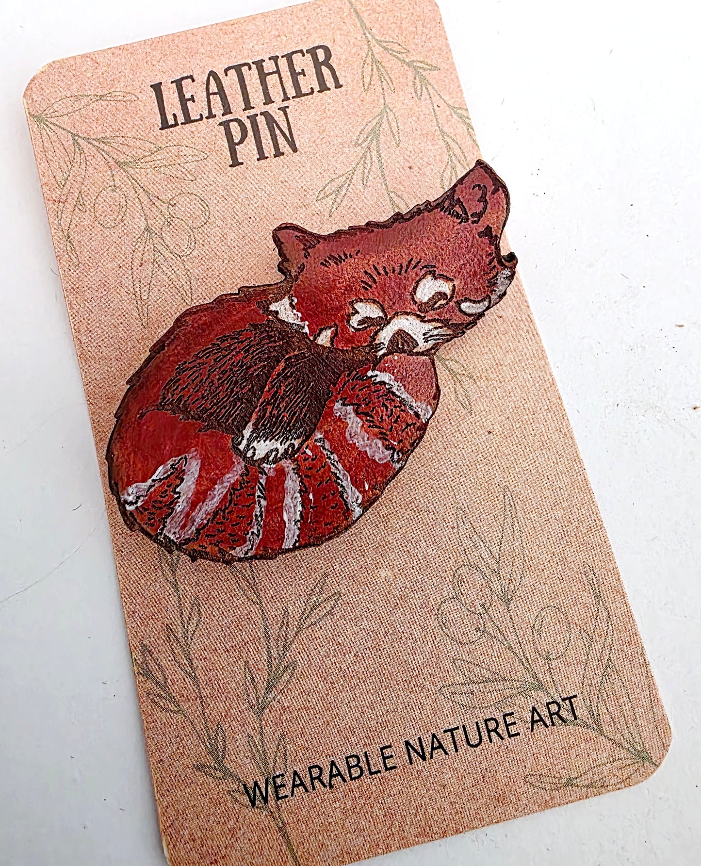 Red Panda Leather Nature Art Animal Pin