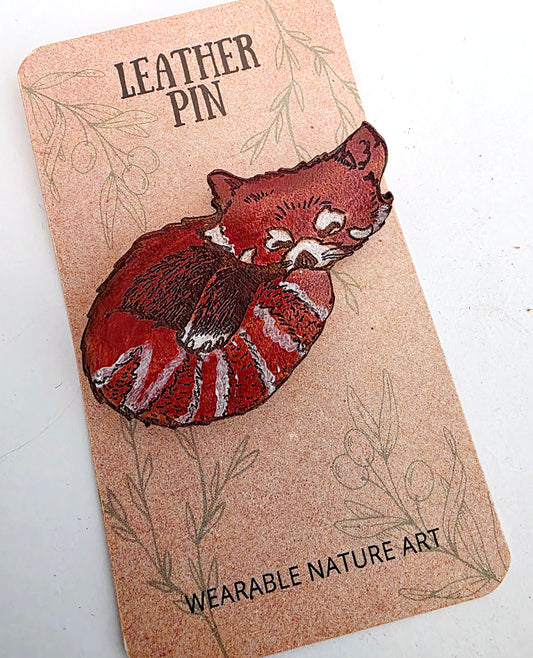 Red Panda Leather Nature Art Animal Pin