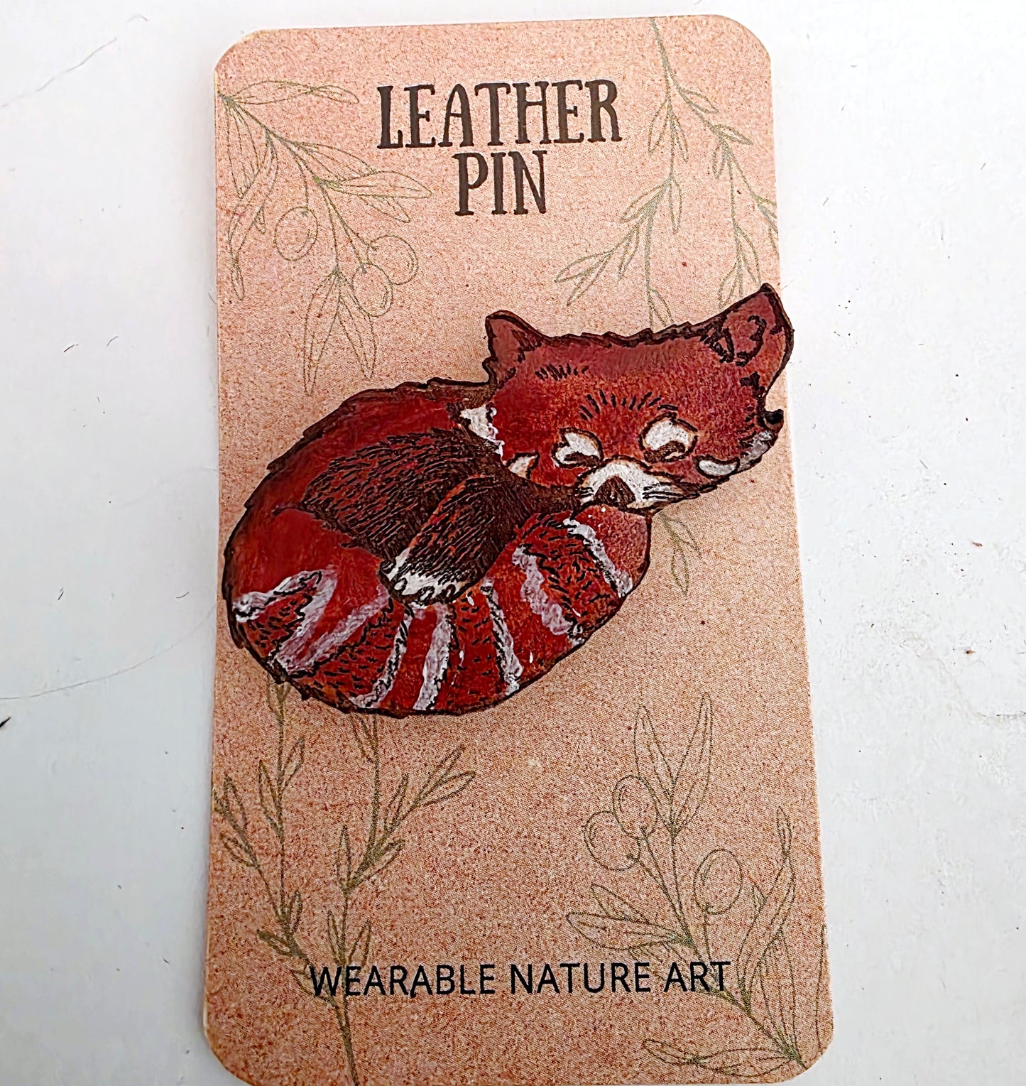 Red Panda Leather Nature Art Animal Pin