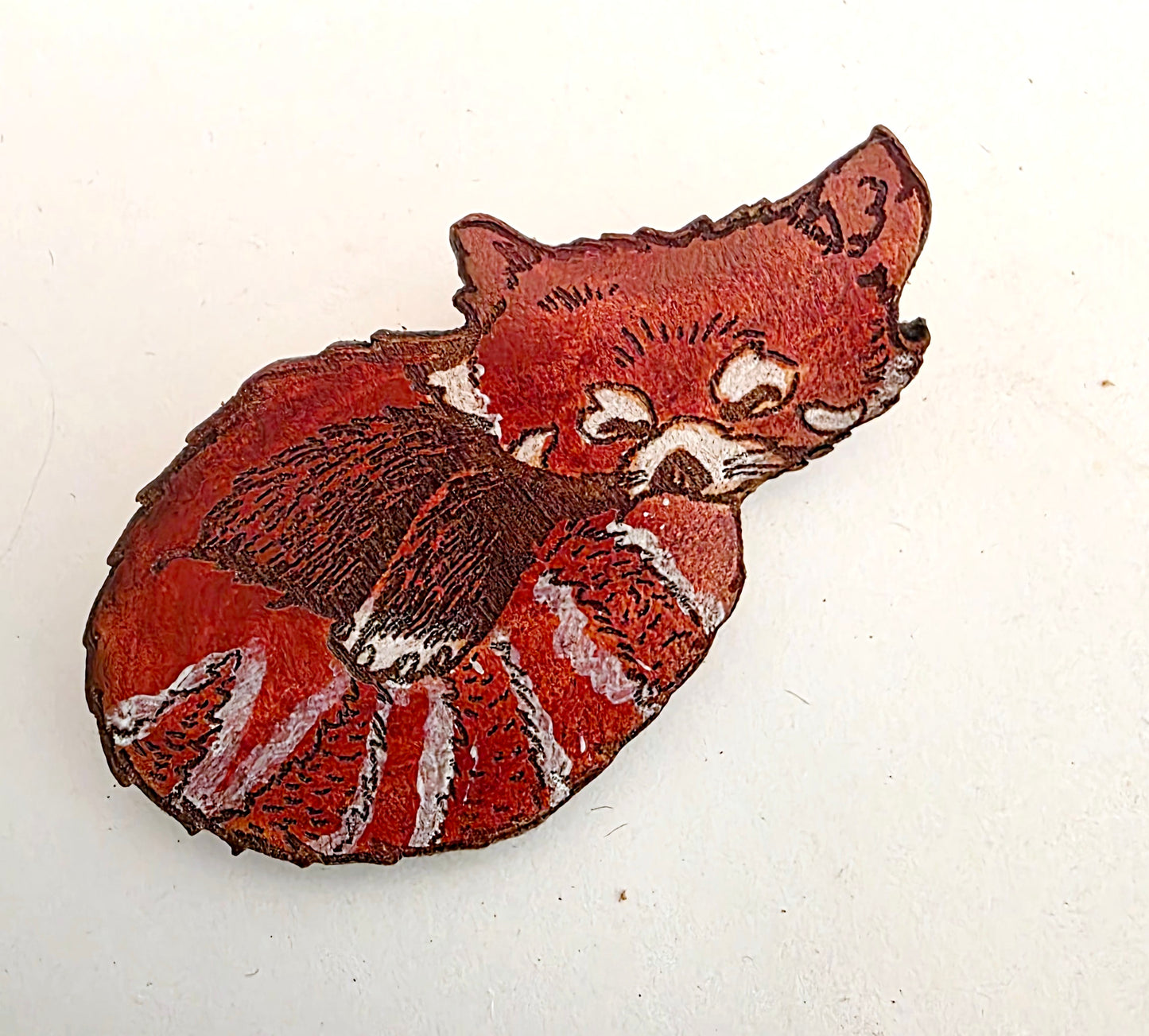 Red Panda Leather Nature Art Animal Pin
