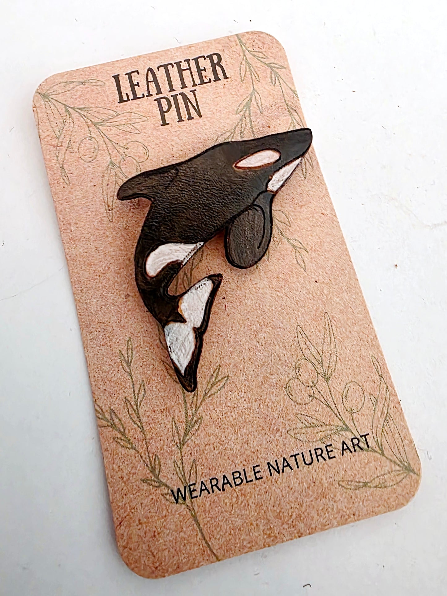 Orca Leather Nature Art Ocean Animal Pin