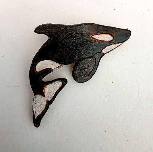 Orca Leather Nature Art Ocean Animal Pin