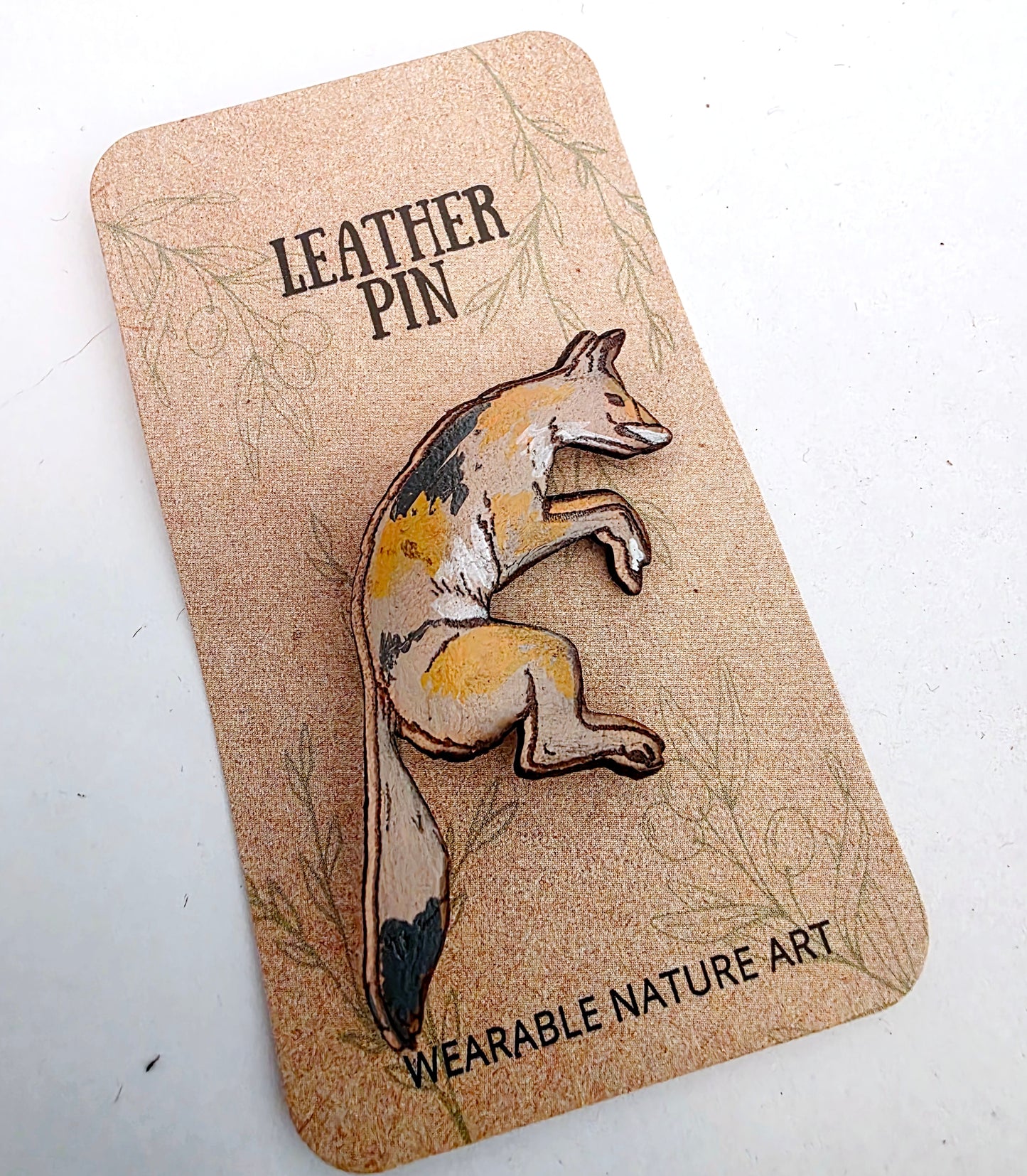 Coyote Leather Nature Art Animal Pin