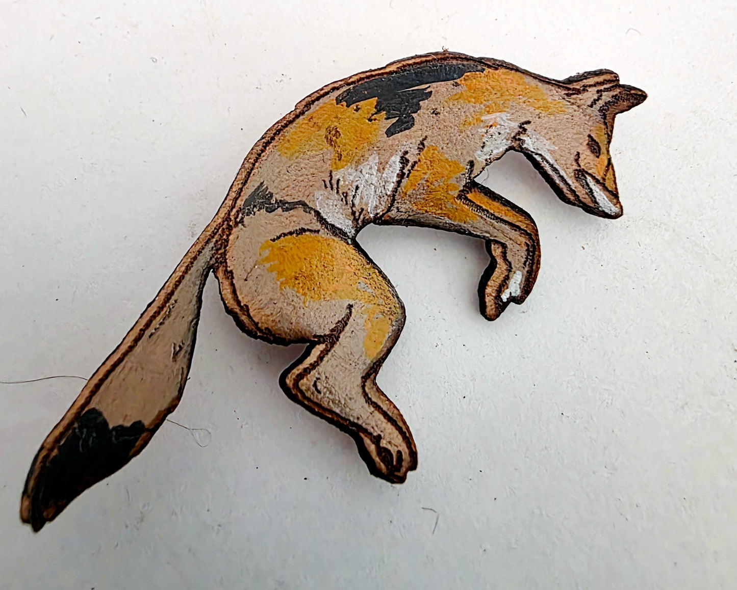 Coyote Leather Nature Art Animal Pin