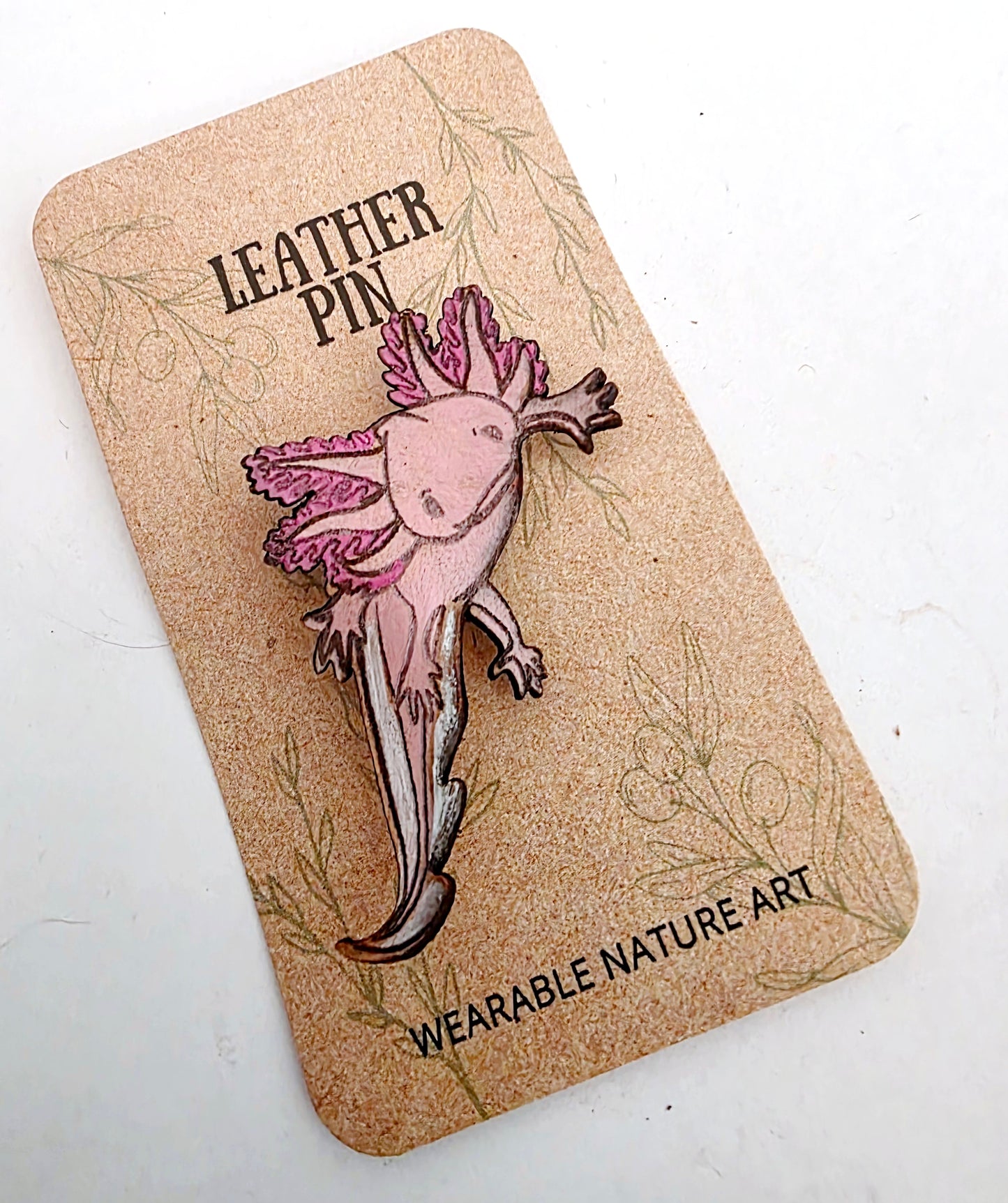 Axolotl Leather Nature Art Animal Pin