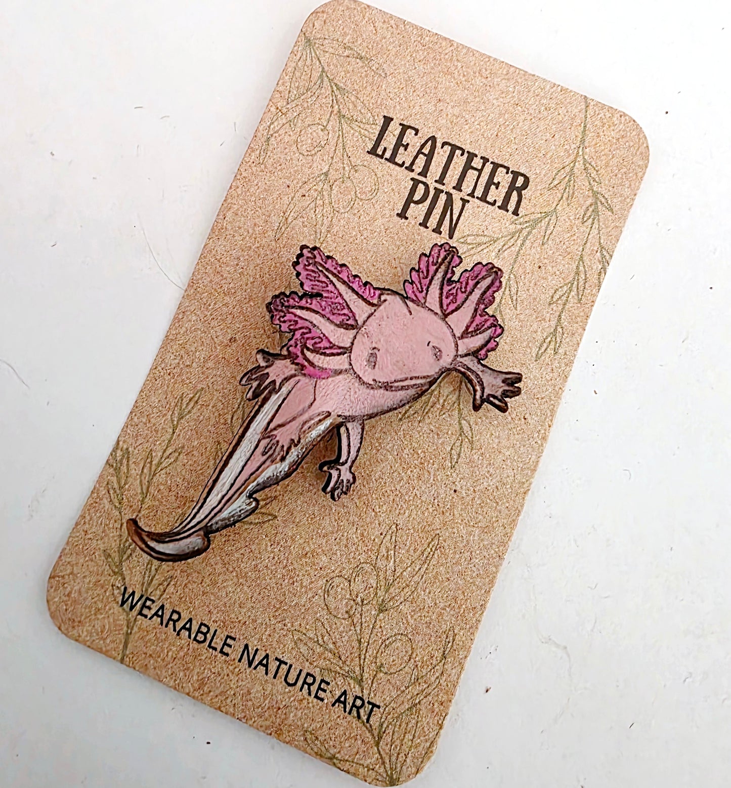 Axolotl Leather Nature Art Animal Pin