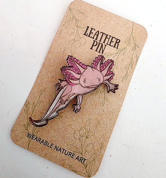 Axolotl Leather Nature Art Animal Pin