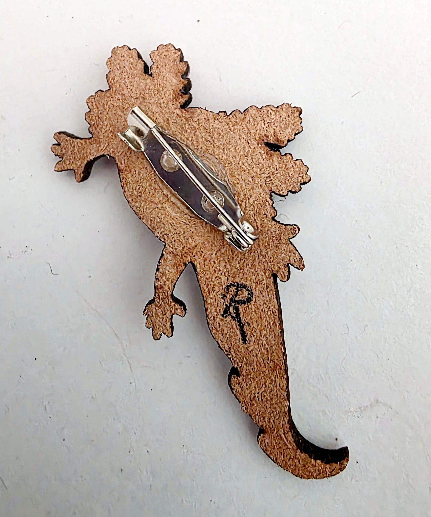 Axolotl Leather Nature Art Animal Pin
