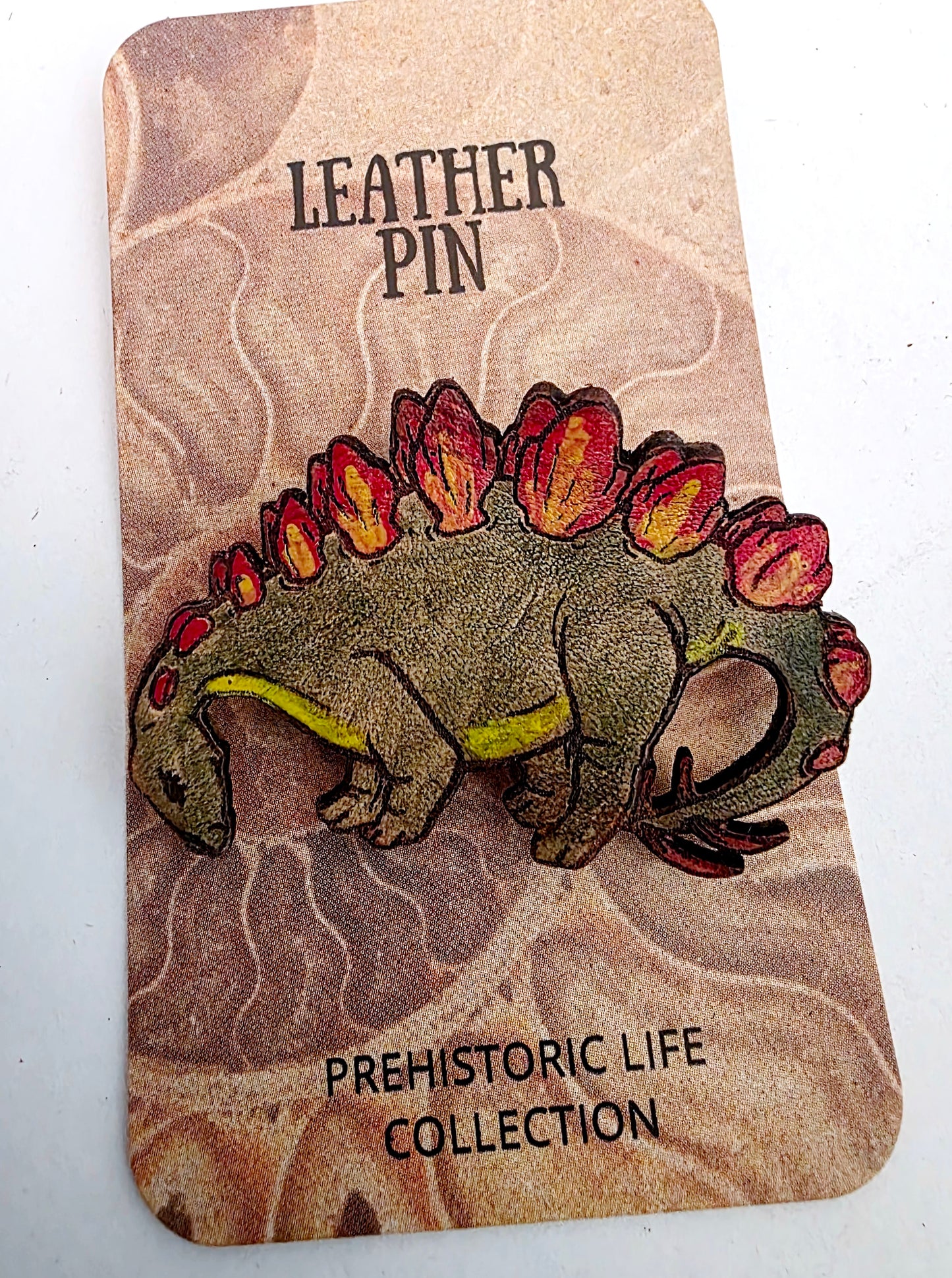 Stegosaurus Dinosaur Leather Nature Art Animal Paleontology Pin