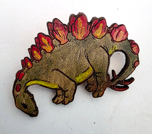 Stegosaurus Dinosaur Leather Nature Art Animal Paleontology Pin