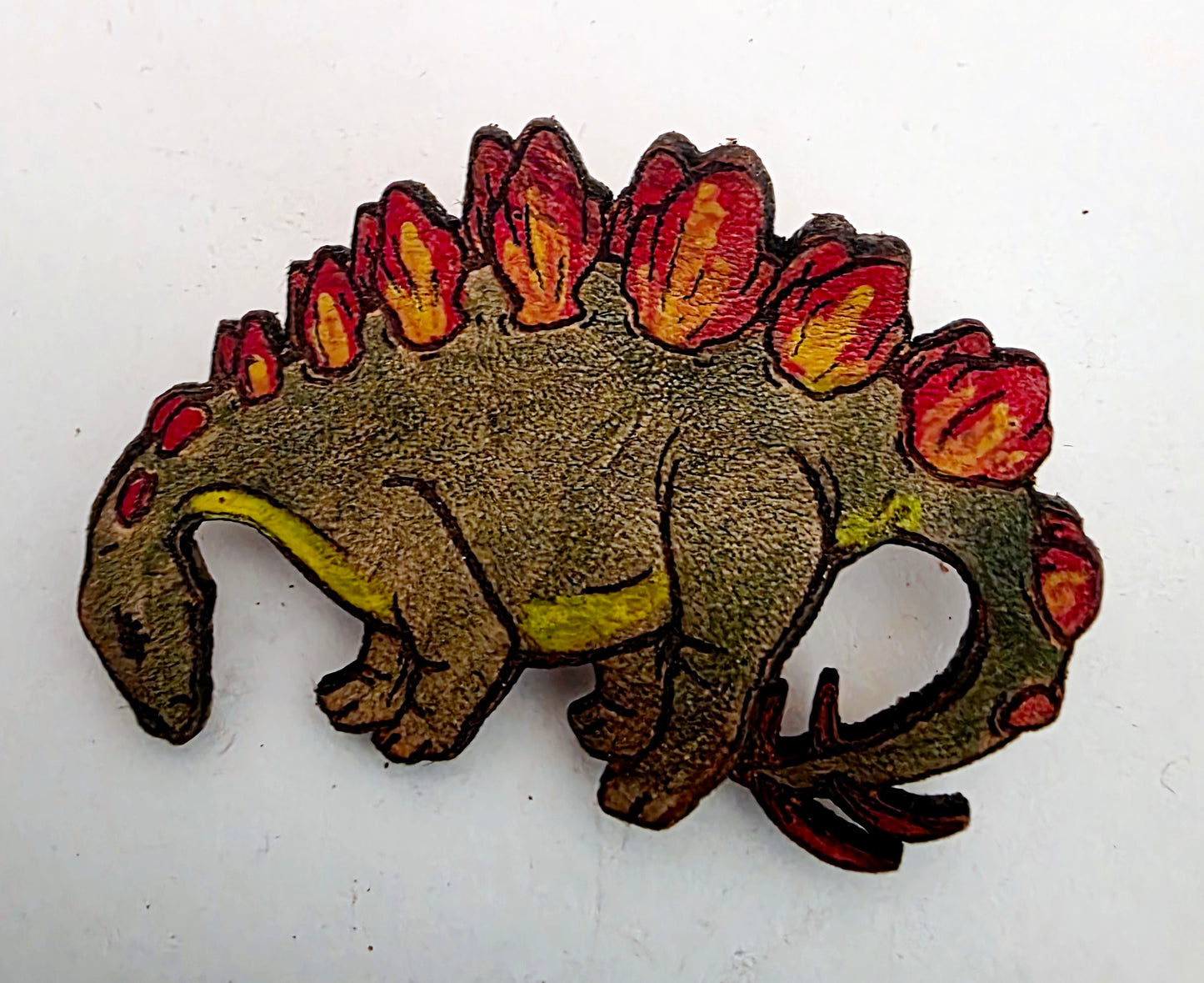 Stegosaurus Dinosaur Leather Nature Art Animal Paleontology Pin