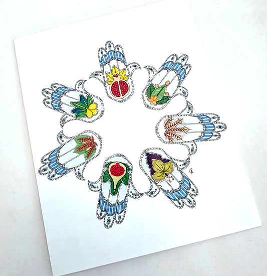 Seven Species Hamsa Print