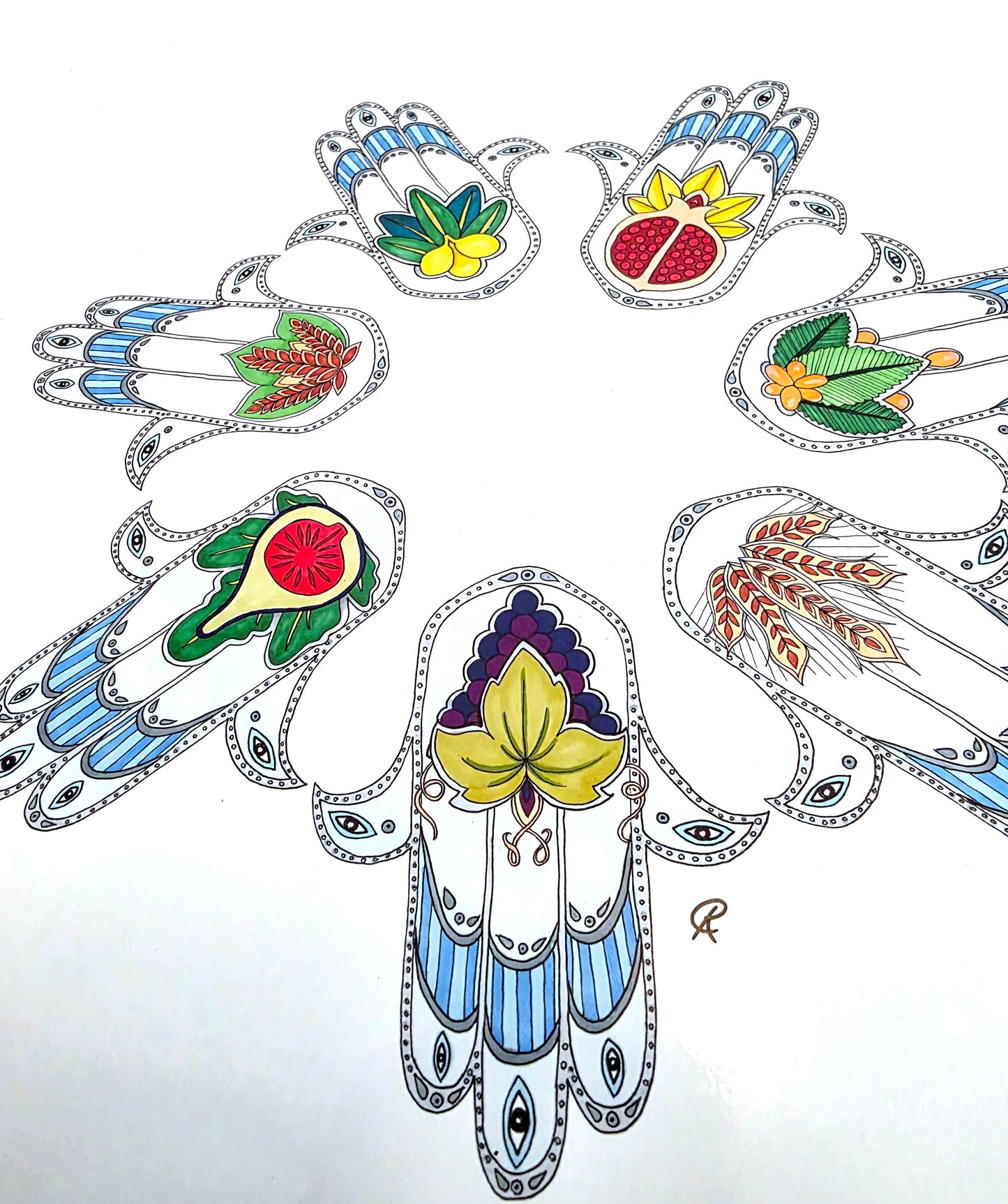 Seven Species Hamsa Print