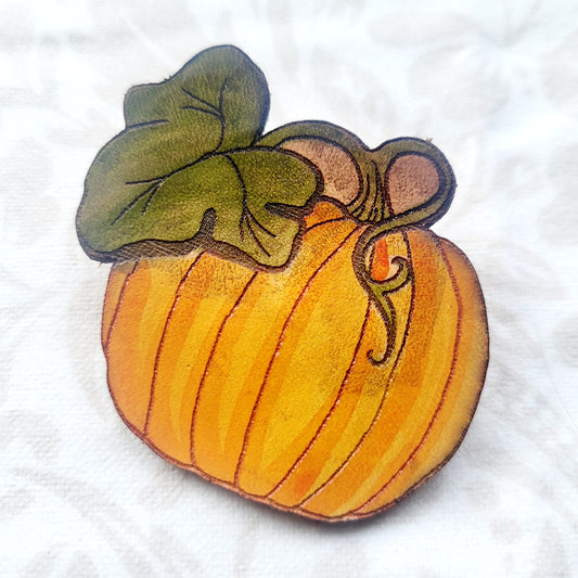 Pumpkin Nature Art Fall Leather Pin
