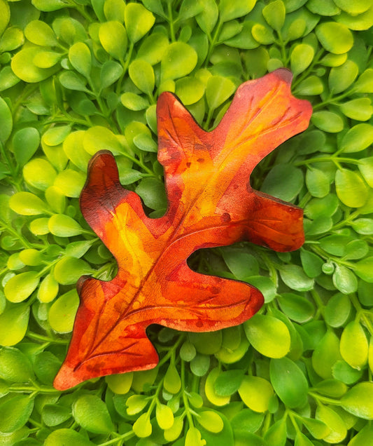 White Oak Leaf Leather Hair Barrette