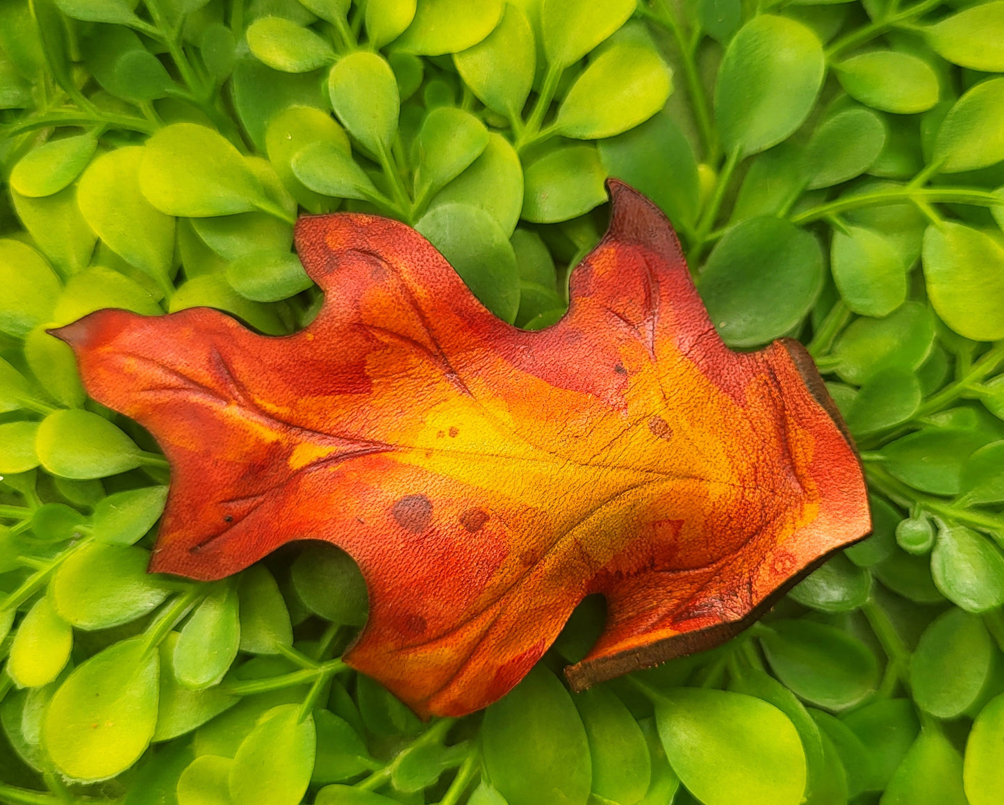 Red Oak Leaf Leather Hair Barrette