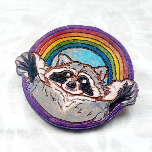 Rainbow Raccoon Leather Pin - August 2025 Limited Edition