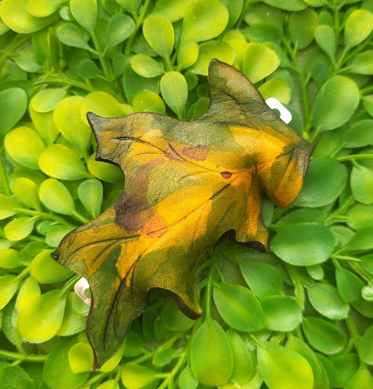 Red Oak Leaf Leather Hair Barrette