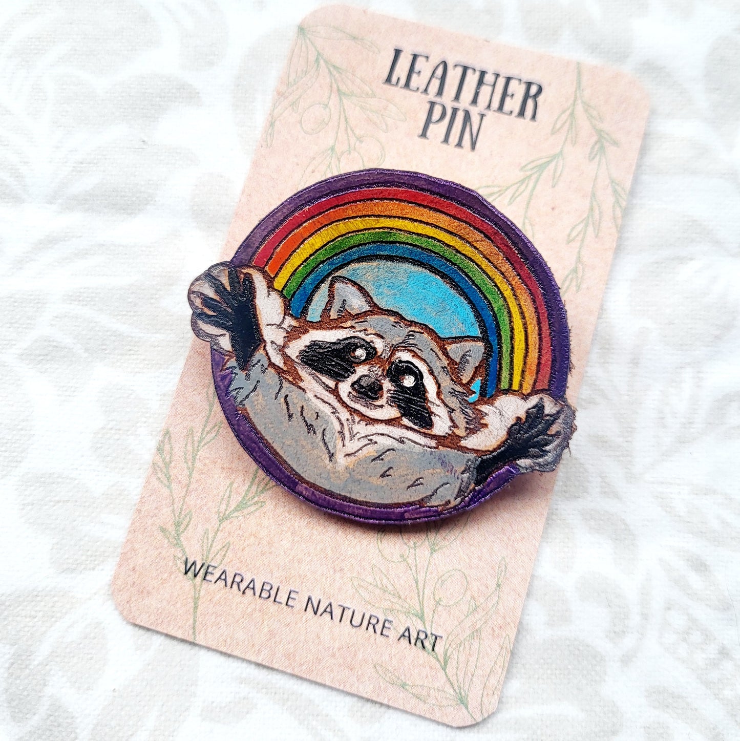 Rainbow Raccoon Leather Pin - August 2025 Limited Edition