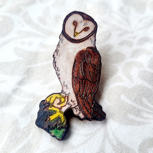Barn Owl Leather Nature Art Animal Bird Pin