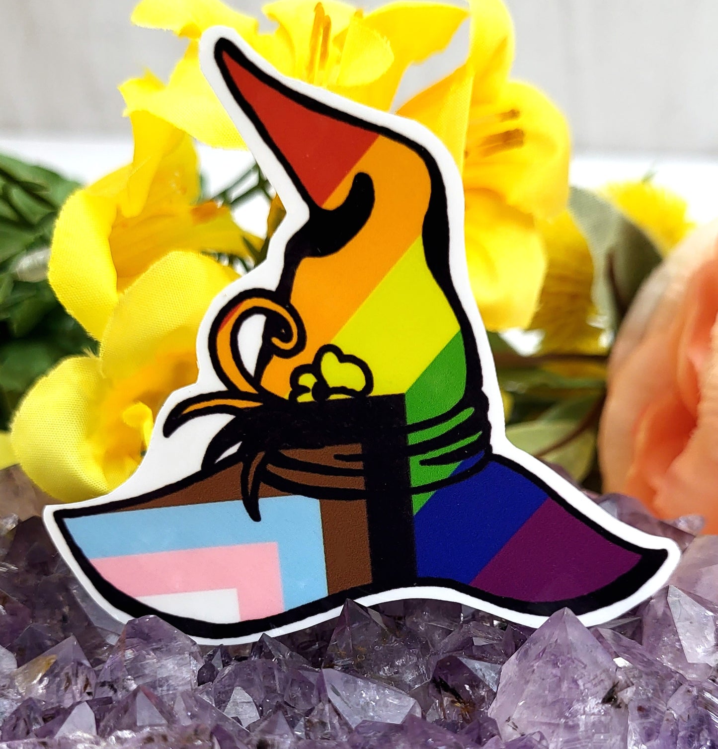 Pride Flag Witch Hat Vinyl Stickers