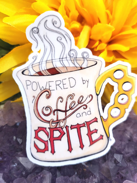 Powered by Coffee and Spite Vinyl Sticker